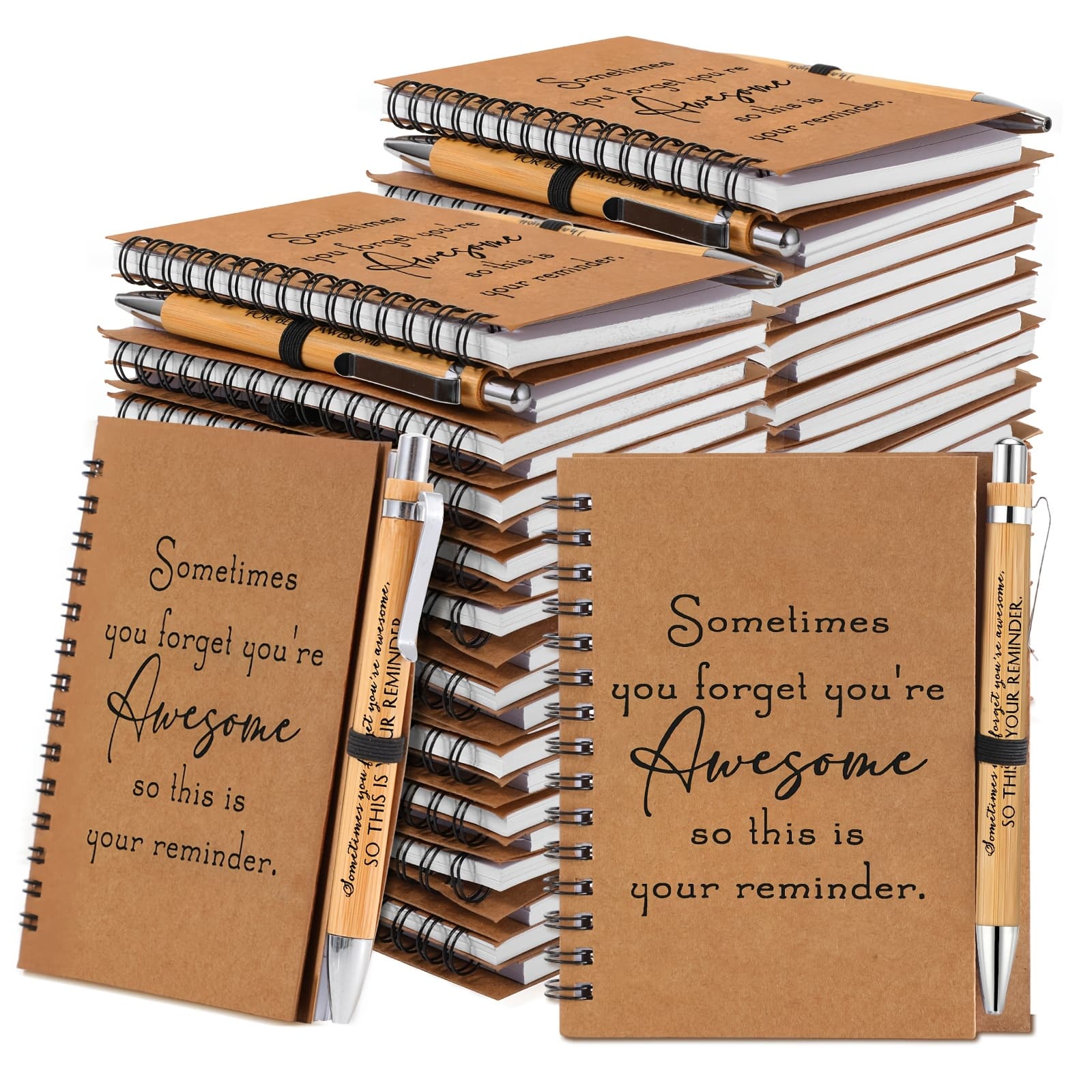 TEMU A Bulk Collection Of 50 Spiral Notebooks, Perfect As Christmas Gifts, Featuring Inspirational Journals With Retractable Bamboo Pens, Ideal For Teachers And Employees, With A Message