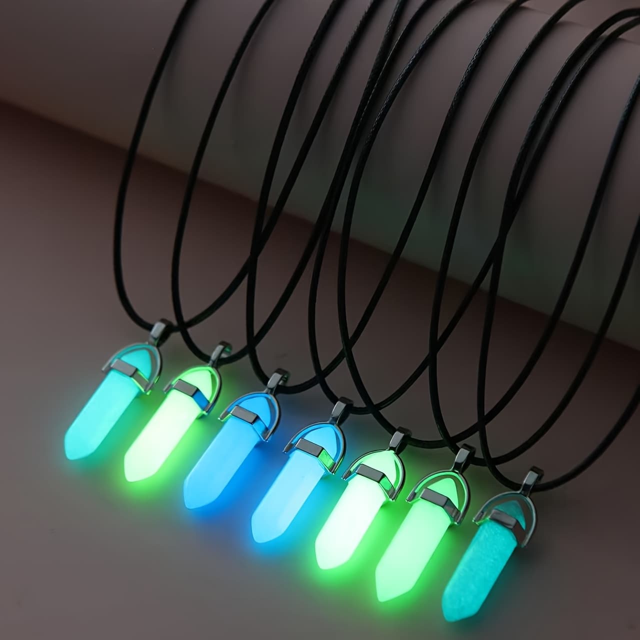TEMU 7pcs Multicolor Hexagonal Column Luminous Pendant Necklace Friendship Set, Gift For A