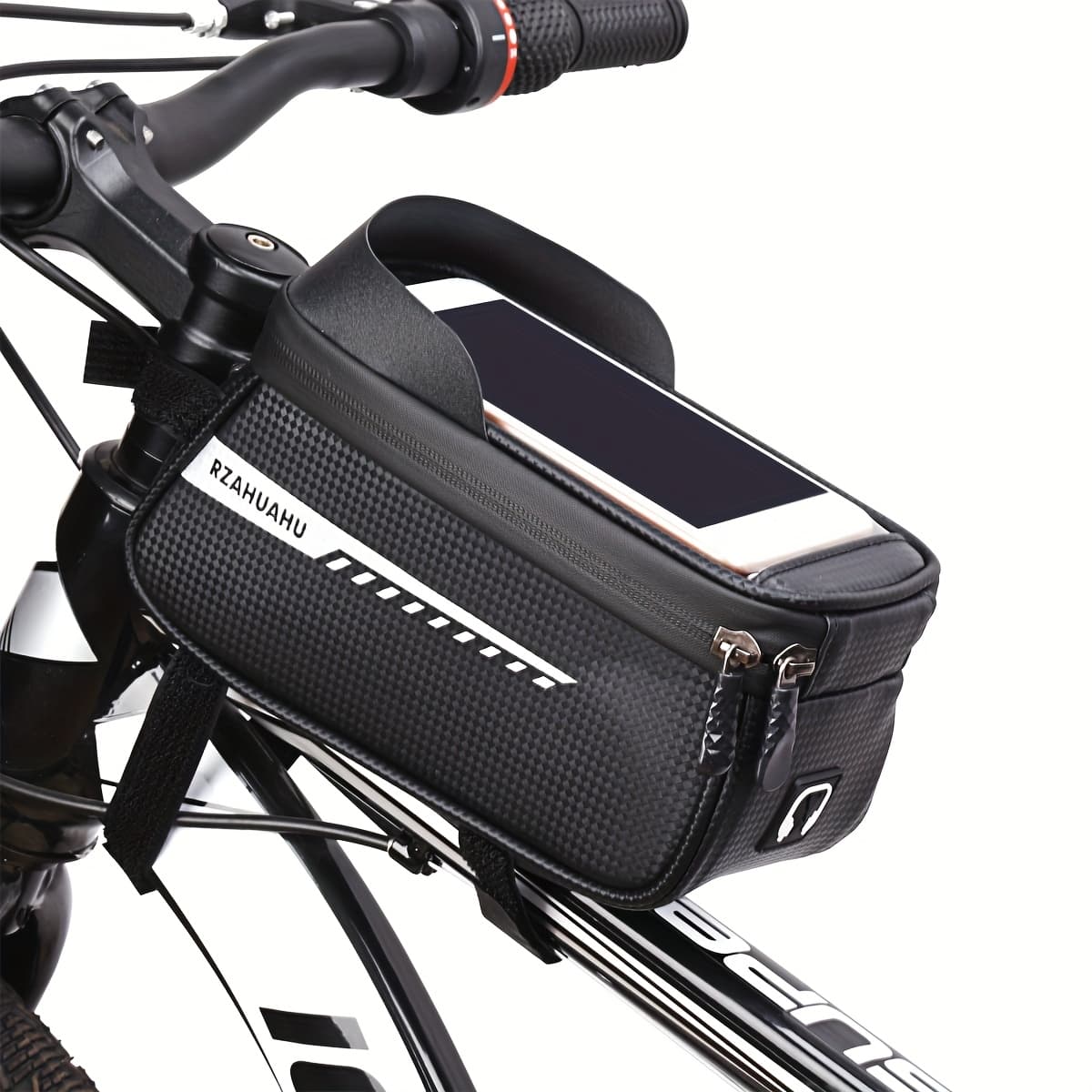 TEMU A Bike Front Frame Is, Features A Touch Screen Cover, And Includes Storage For Your Phone, Ideal For Mountain Biking