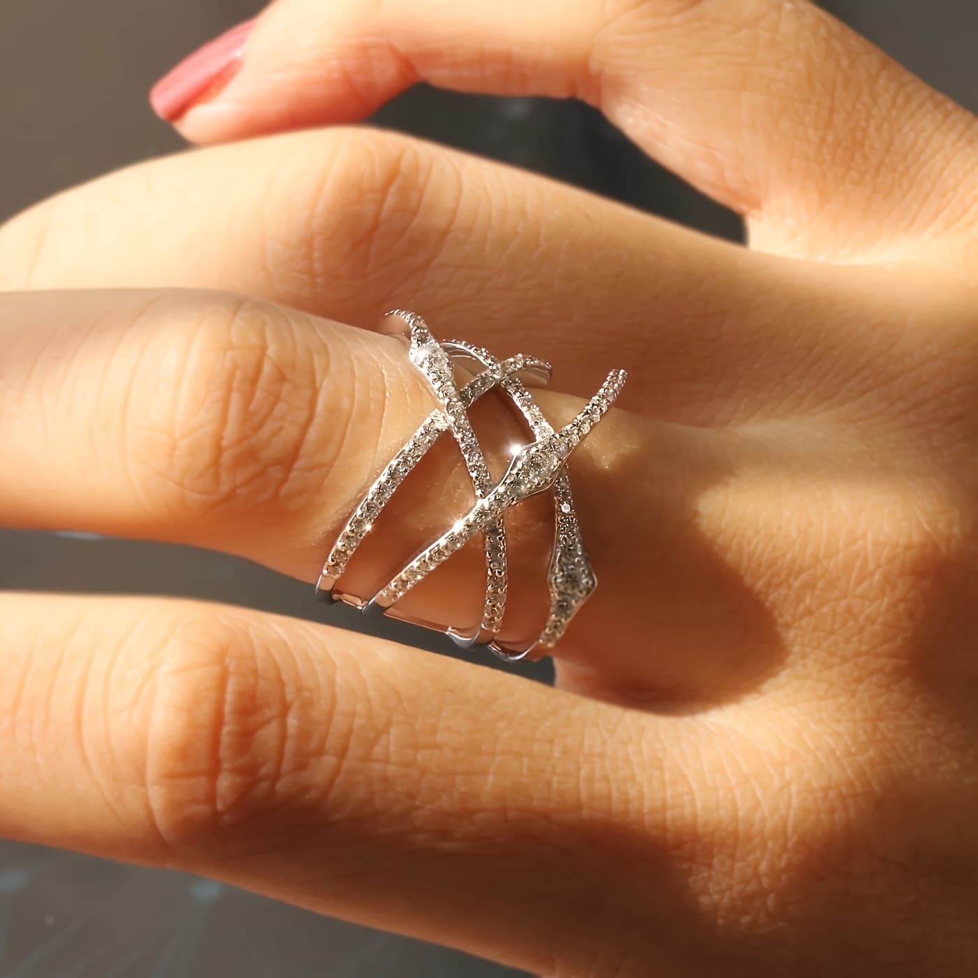 TEMU 1pc Women Fashion Personality Ring Hip-hop Style Special Geometric Interweaving Design Micro Synthetic Zirconia Suitable Daily Clothing Party Accessories For Men Women