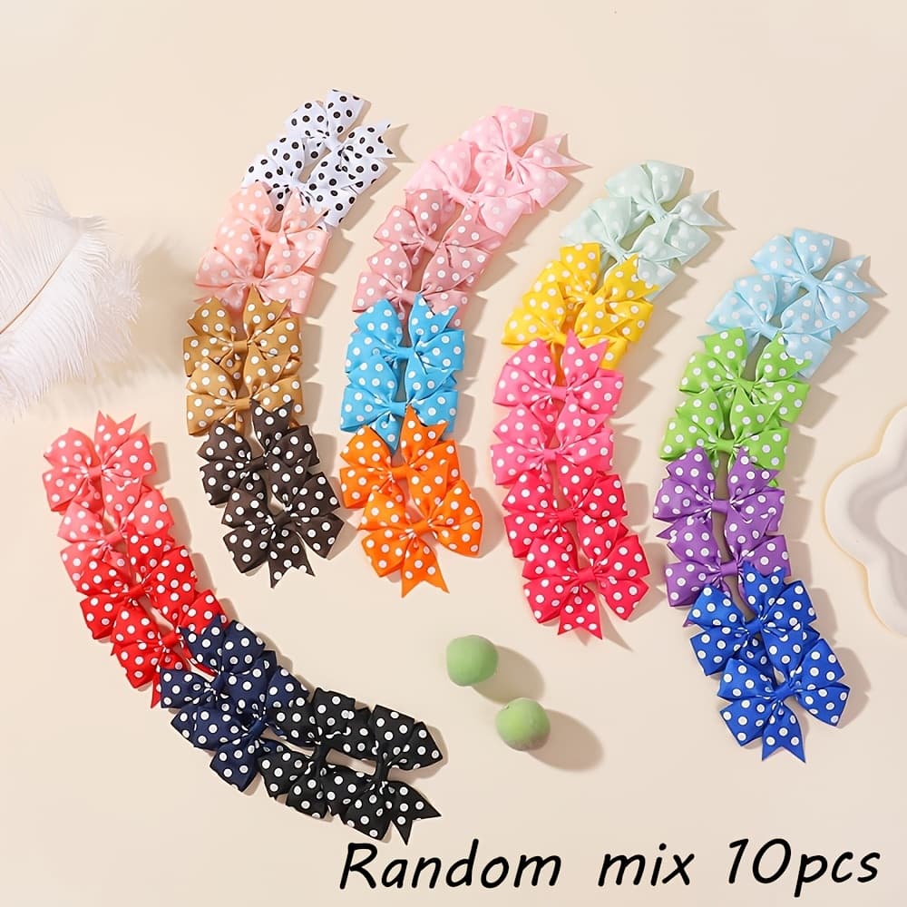 TEMU 10pcs Random Cute Polka Dot Bow Hair Accessories - Fashionable Design, Suitable For Hairstyles And Occasions. Suitable For And, A Perfect Accessory For School, Parties, Or Casual Wear.