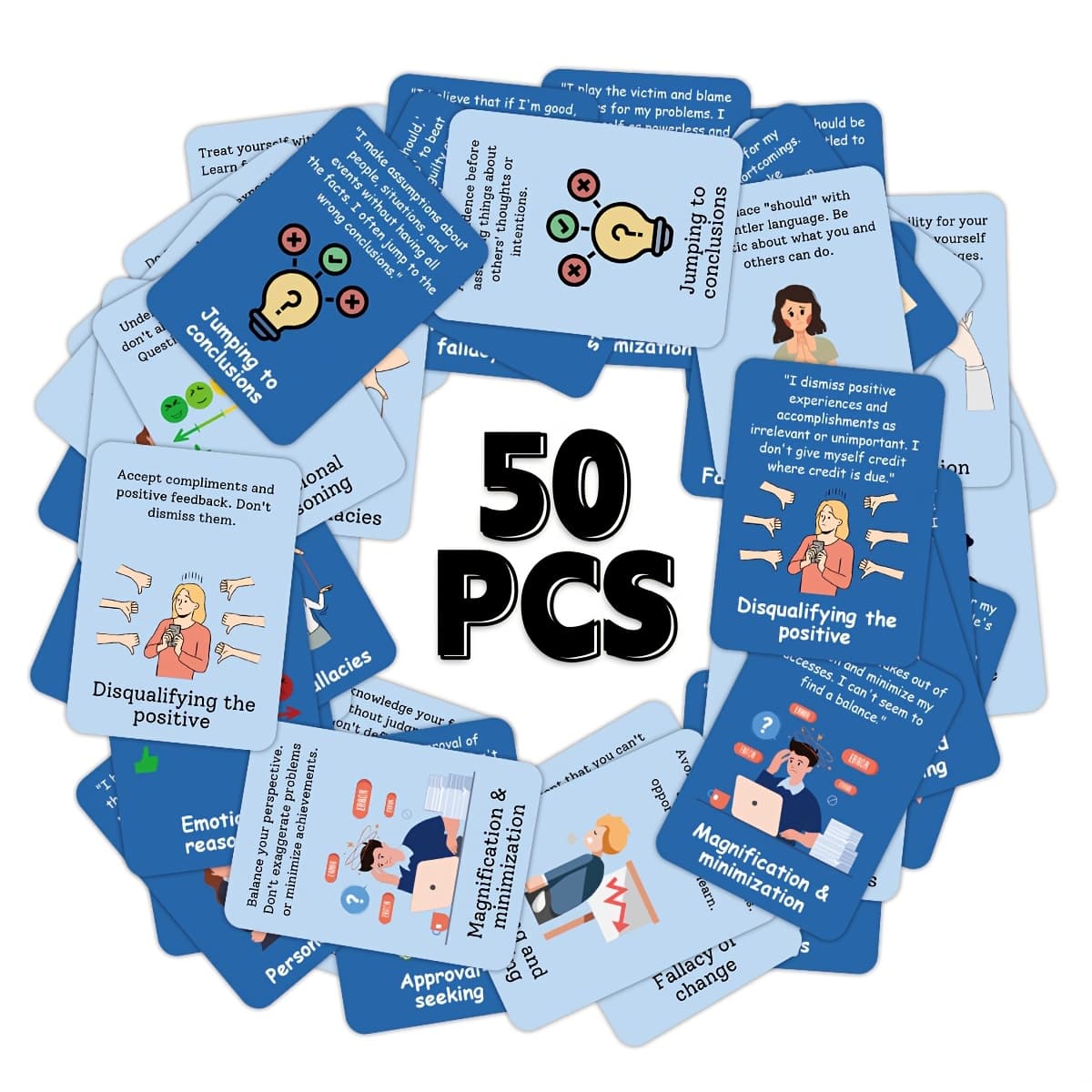 TEMU 50pcs Double Sided Cognitive Distortion Flashcards, Mental Health Coping Skills Cards, Cbt Therapy Flash Cards For Counseling, Anxiety Relief, Self Help, Therapy Office School Counseling Supplies