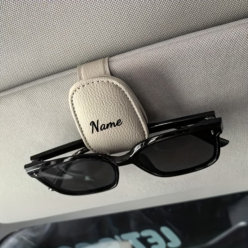TEMU Personalized Custom Car Sun Visor Glasses Holder - Made Of Pu, Featuring Magnetic Closure, Scratch-, Easy To Operate With 1 Hand, Stylish Black Surface, Suitable For All Vehicles