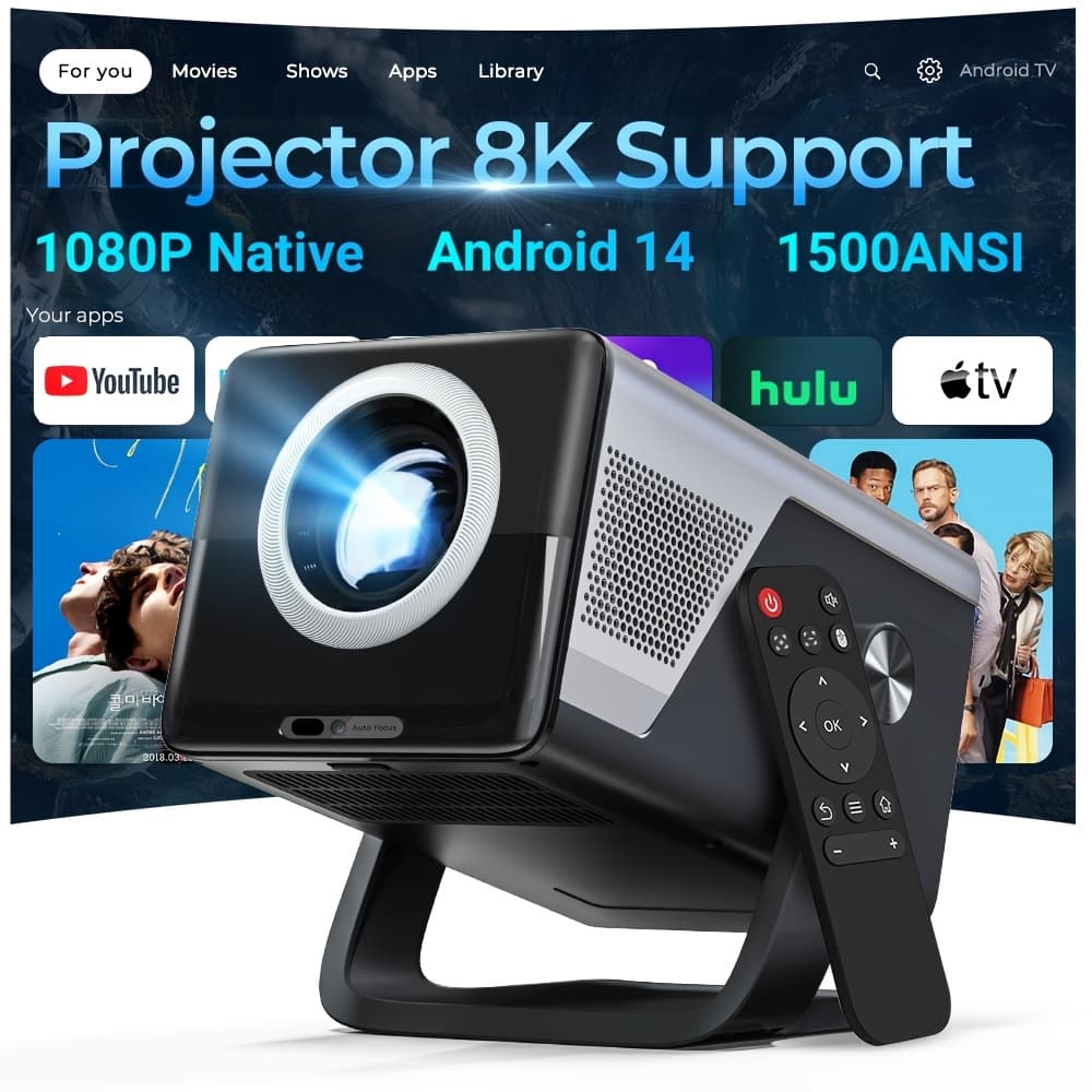 TEMU Smart Projector With 6 & Bt 5.4, 1500 High Brightness, For Tv/ps5/ Stick, Ceiling Mount Home Theater Projector, 200" Display, Auto Focus System, 110v/220v Dual Voltage (no Laser)