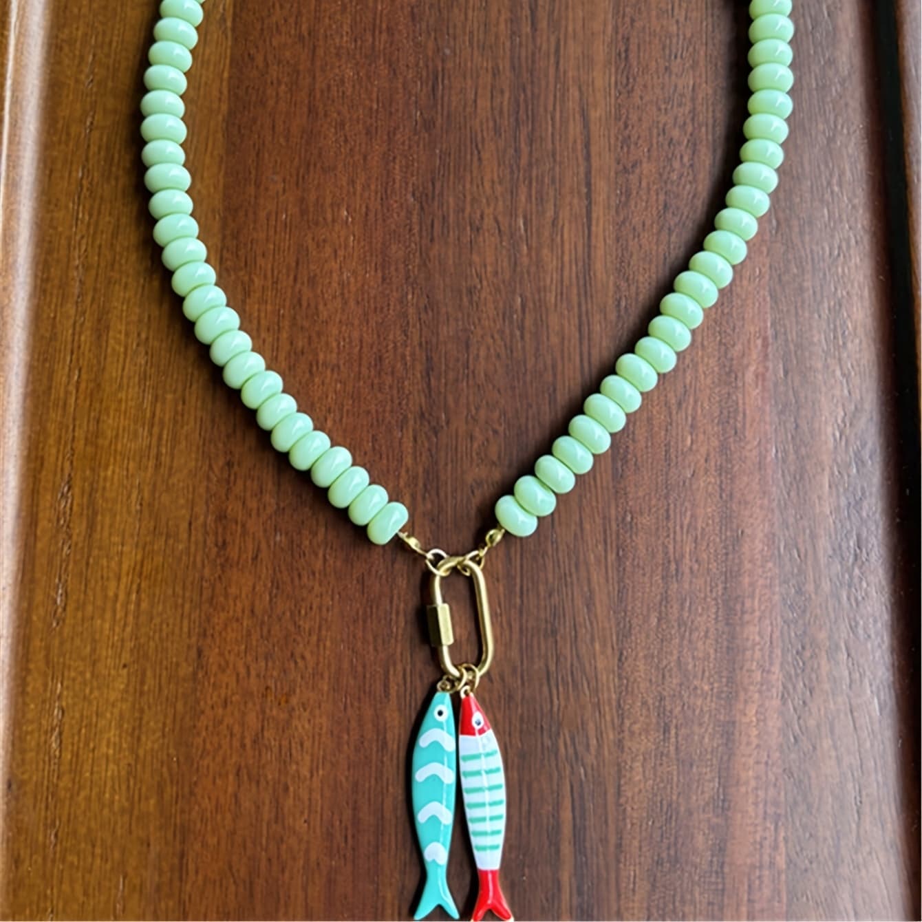 TEMU Colorful Drip Stainless Steel Striped Fishbone Pendant Necklace, Handmade Beaded Multi-pendant Necklace, Stackable Vacation Gift, Versatile Accessory