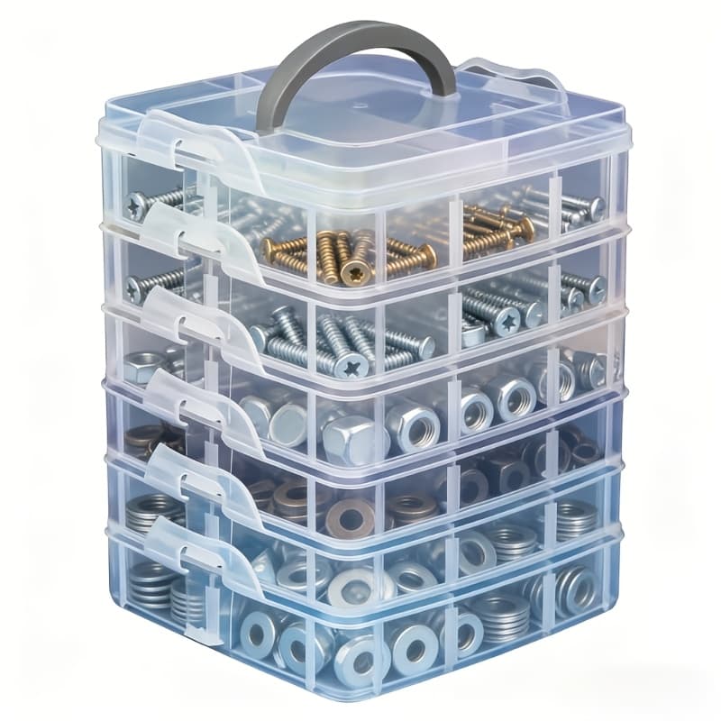 TEMU 1pc 6-layer 36-compartment Clear Storage Box With Lid And Handle, Snap-closure Organizer Case For Screws, Nuts, Washers, Beads And Small Parts