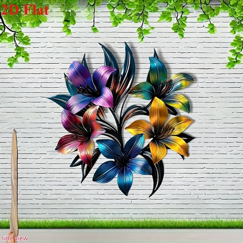 TEMU 2d Flat - 1pc 2d Iron Flat Bohemian Metal Lily Wall Art Decoration - Terrace - Garden, Patio, Living Room And Bedroom Outdoor Fence Decoration - The For Holiday Party Occasions, For