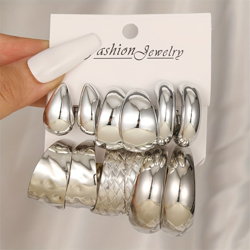 TEMU Set Of 12 Elegant And -shape Geometric Textured Earrings For Women's Everyday And For Party Use