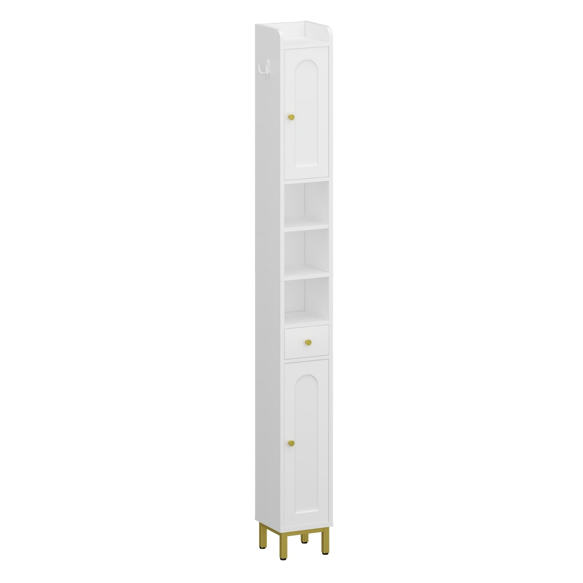 TEMU Bathroom Storage Cabinet, Narrow Toilet Paper Storage Cabinet, Tall Toilet Paper Holder With 2 Doors & Drawer, Bathroom Organizer With Adjustable Shelf For Small Spaces, White, Mounted