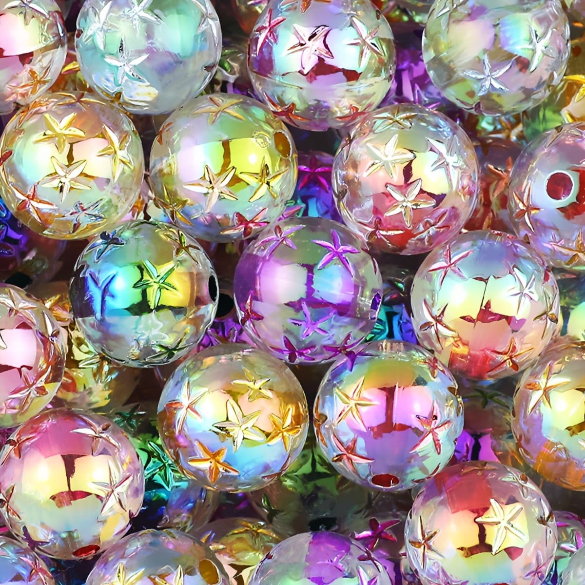 TEMU Approximately 30pcs Of 16mm Multicolored Star Round Beads With Coating, Suitable For Handmade Bracelets, Necklaces, Earrings, Hair Additions, Shoe Decorations, Clothing, And Pen Additions