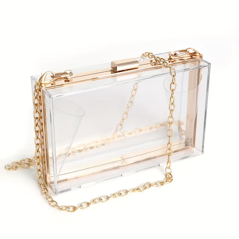 TEMU Transparent Acrylic Women's Wallet, Clear Handbag With Detachable Chain Shoulder Strap, Suitable For Evening Parties, Weddings, , No Required