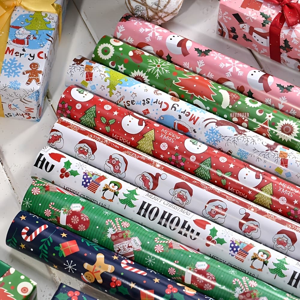 TEMU 12pcs Christmas Gift Wrapping Paper Cute Santa Claus Christmas Hat Christmas Snowman Wrapping Paper
