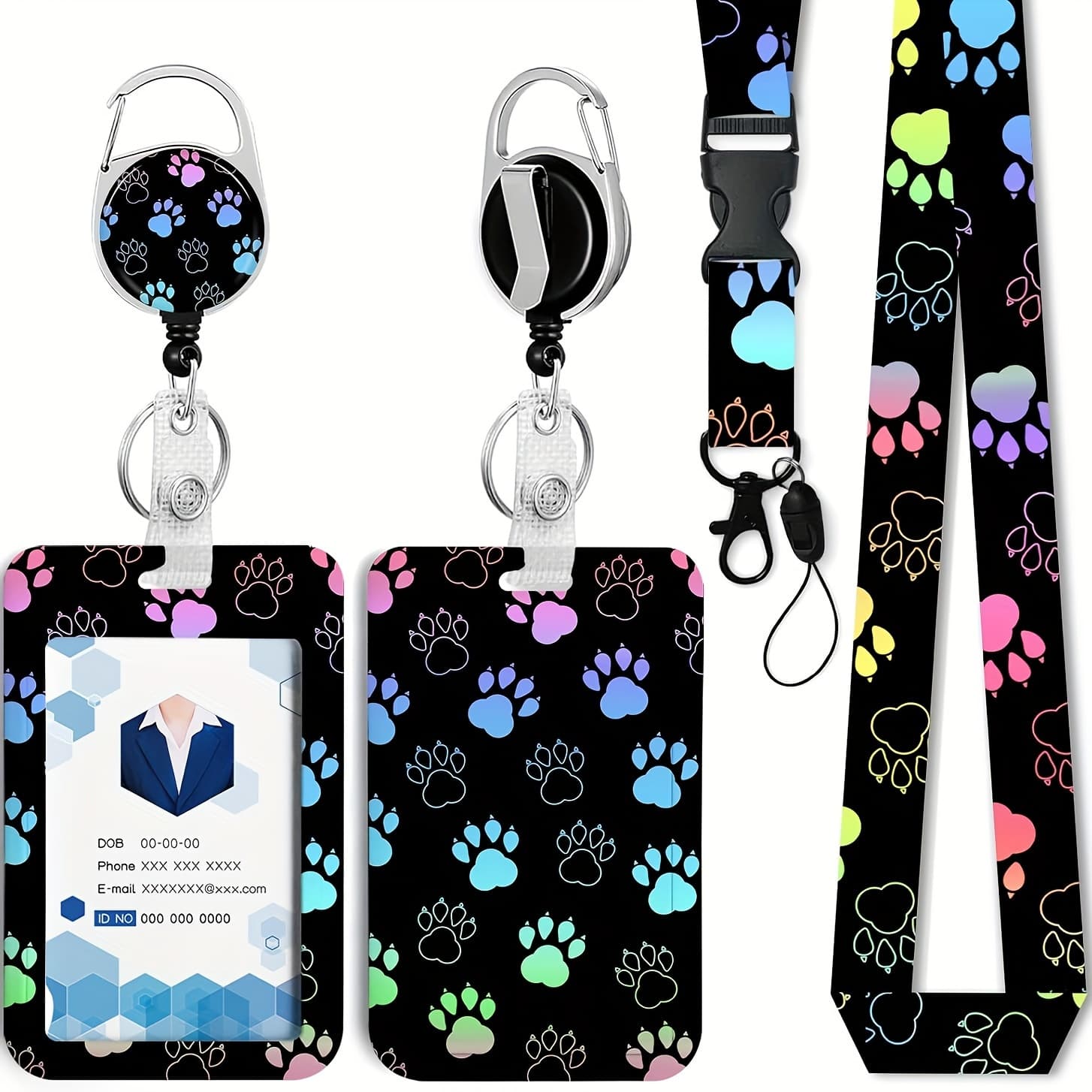 TEMU 2d 1pc Dog Paw Badge Clip With Retractable Reel And Detachable Lanyard, Badge Clip, Retractable Heavy Badge Reel, Id Clip With Detachable Lanyard, Suitable For Teenagers In School Office