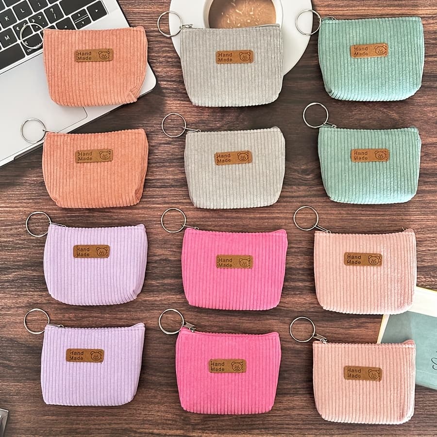 TEMU 12pcs Multifunctional Creative Corduroy Coin Purse, Stylish Women's Clutch Wallet For And Keys, Simple And Versatile Gift Bag.