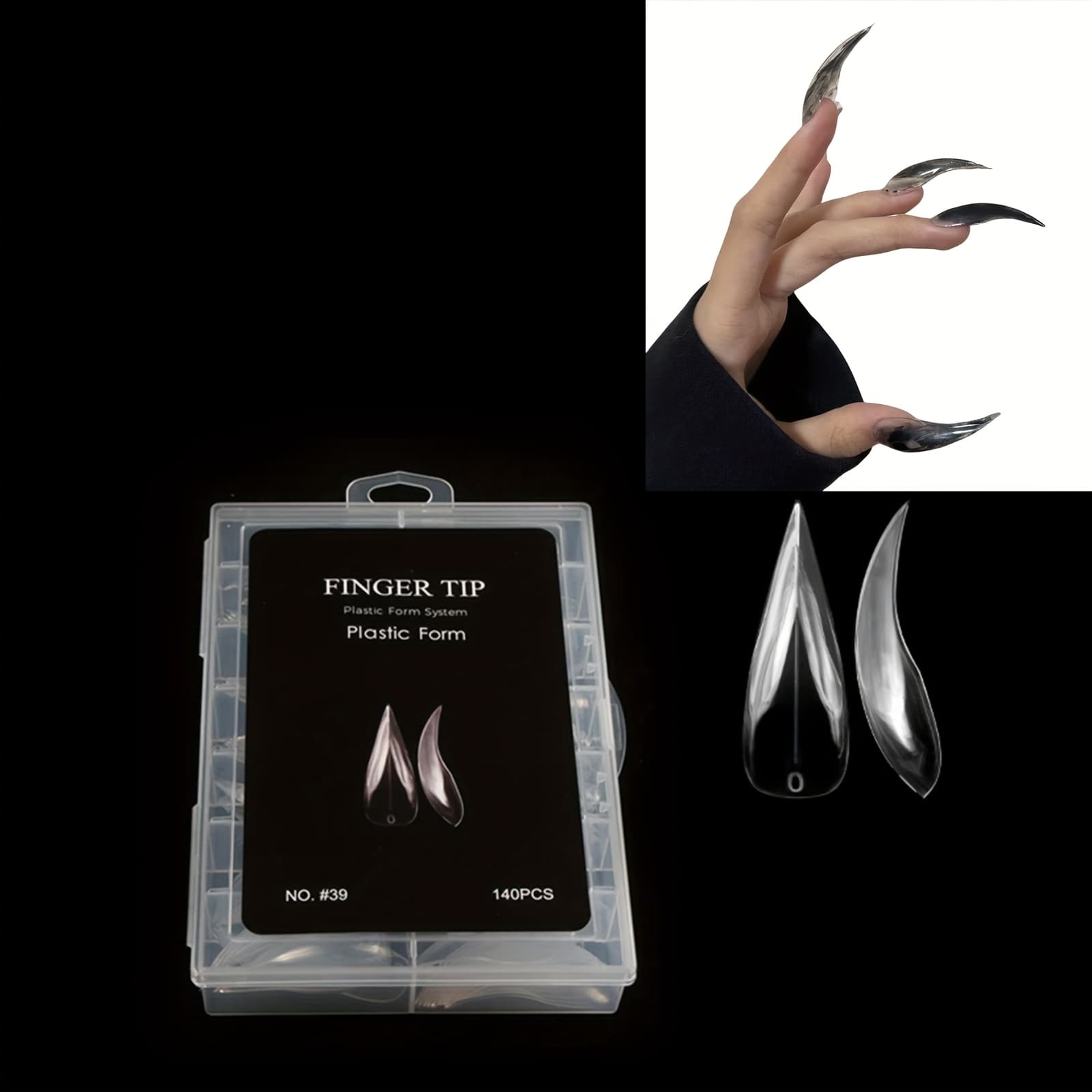 TEMU 140pcs Reusable Eagle Claw Press-on Nails - Transparent Glossy Fake Nails With Medium-length Teardrop Shape For Manicure Designs