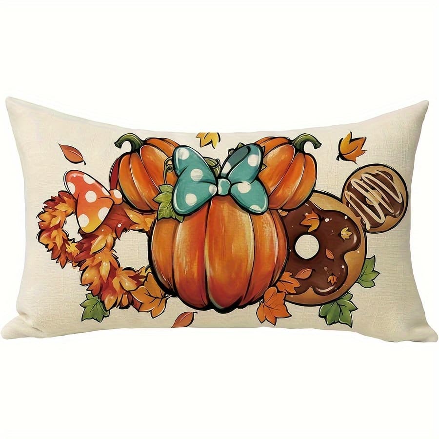 TEMU 1pc, Fall Cartoon Mouse Pumpkin Lumbar Decorative Throw Pillow Cover 12 X 20inch, Rectangular Autumn Wreath Doughnut Outdoor Home Decor, Thanksgiving Couch