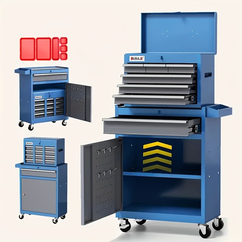 TEMU Large 8-drawer/7-drawer Toolbox, Multi Wheel Rolling Toolbox With 8/ Boxes And Hooks, Large Capacity, Easy To Store Parts, Used In Such As Garages