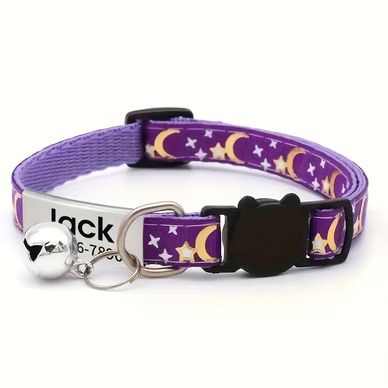 TEMU [custom Product!!!] Personalized Cat Collar, And Moon Pet Kitten Collar , Custom Engraved Cat Id Tag Pendant - Perfect Gift For Your Pet!
