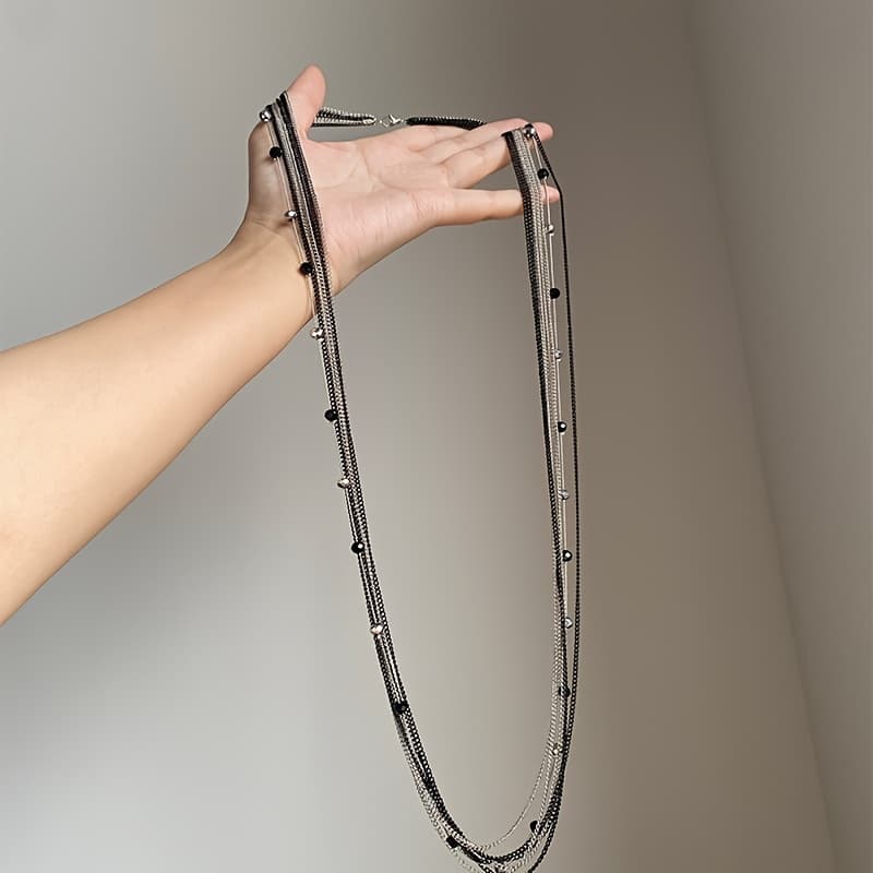 TEMU Niche Design Sense Stacking Wearing Beaded Necklace Women's Retro Simple Temperament Long Sweater Chain Neck Chain