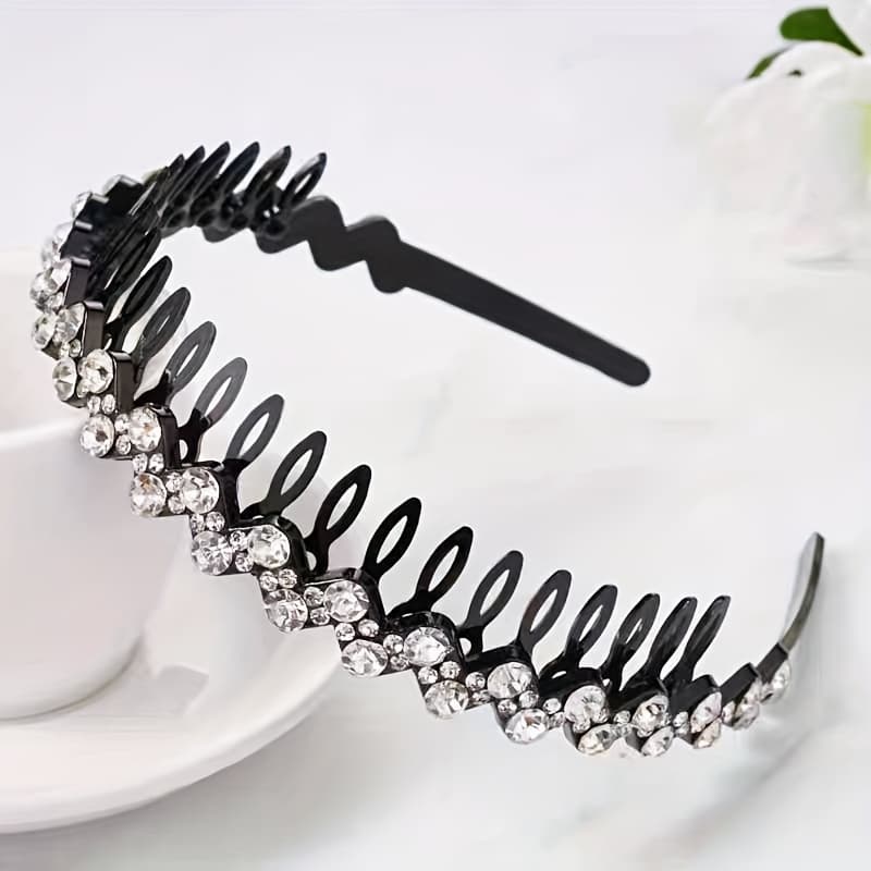 TEMU Chic -embellished Non-slip Hairband With Teeth - Elegant Headband For Women, Flyaways & Bangs