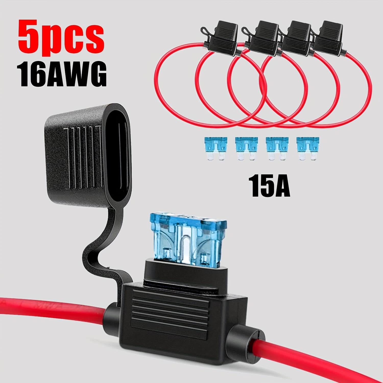 TEMU 5 Sets Of Inline Fuse Holders With 16awg Wiring Harness For Atc/ato 15a Blade Automotive Fuses, Without Battery