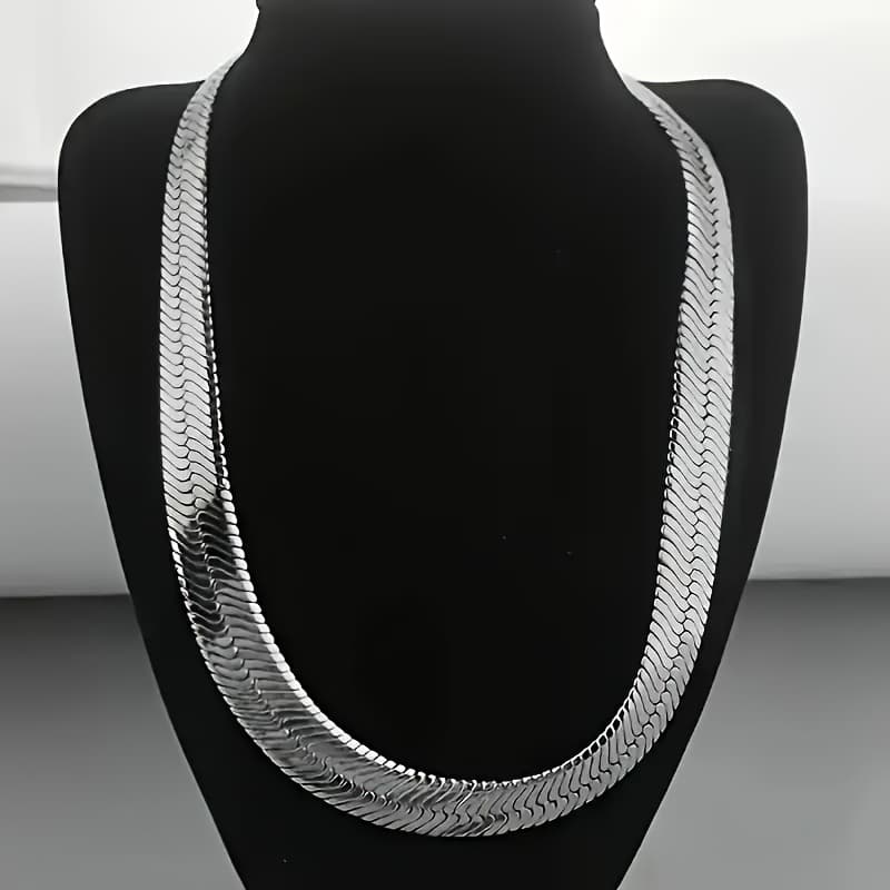 TEMU Men's 304 Stainless Steel Flat Snake Chain Necklace Vintage Boho Style Minimalist Everyday Jewelry & Gifts Durable Collarbone Chain Polished