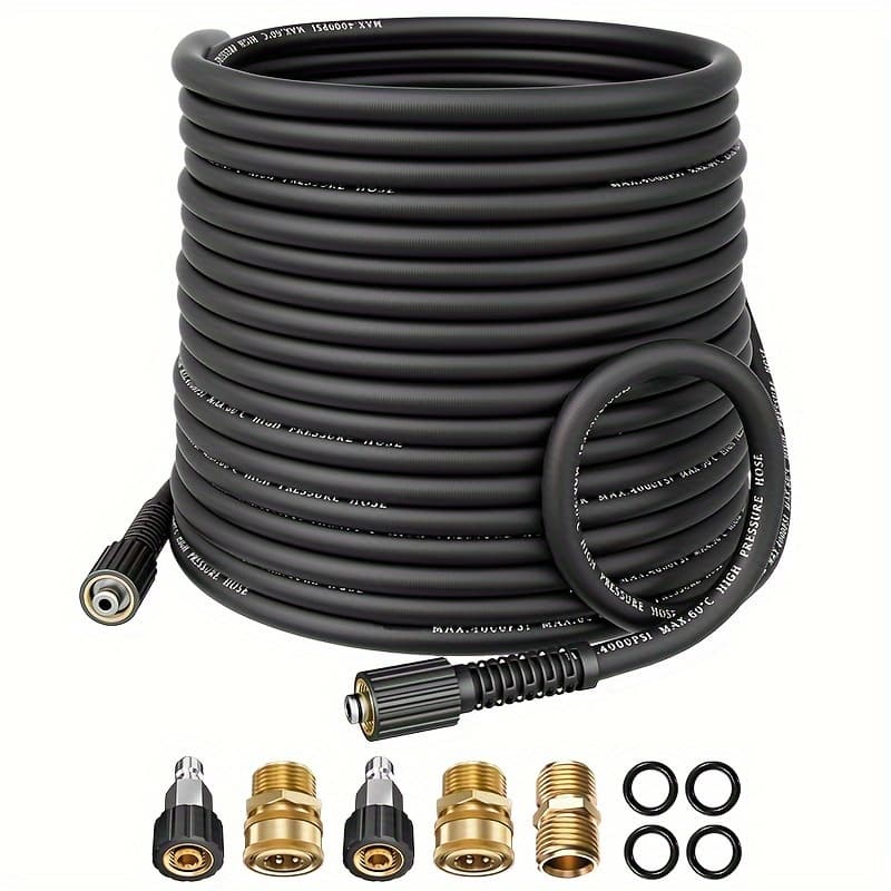 TEMU 100ft Pressure Washer Hose 1/4 Inch, 4000psi Replacement Hose With M22 To 3/8 Quick Connector, Power Washer Hose For Replacement