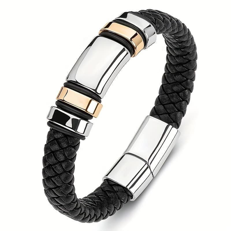 TEMU 1pc 's Classic Single Layer Hand Woven Faux Leather Bracelet With Magnetic Closure Charm Fashion Casual Jewelry Gift