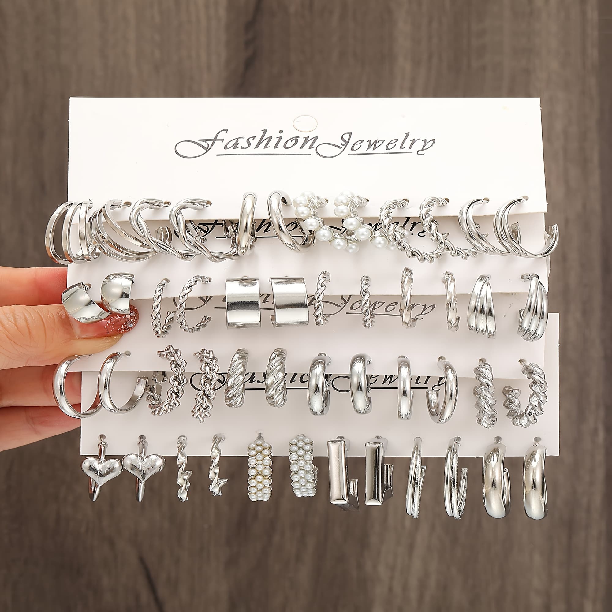 TEMU 24 Pairs/ 48 Pairs Fashion Jewelry Gifts Set, Creative Easy Geometric & Pearl Hoop Earrings Set, Minimalist Style Studs And Hoop For Daily Casual And Formal Wear Jewelry