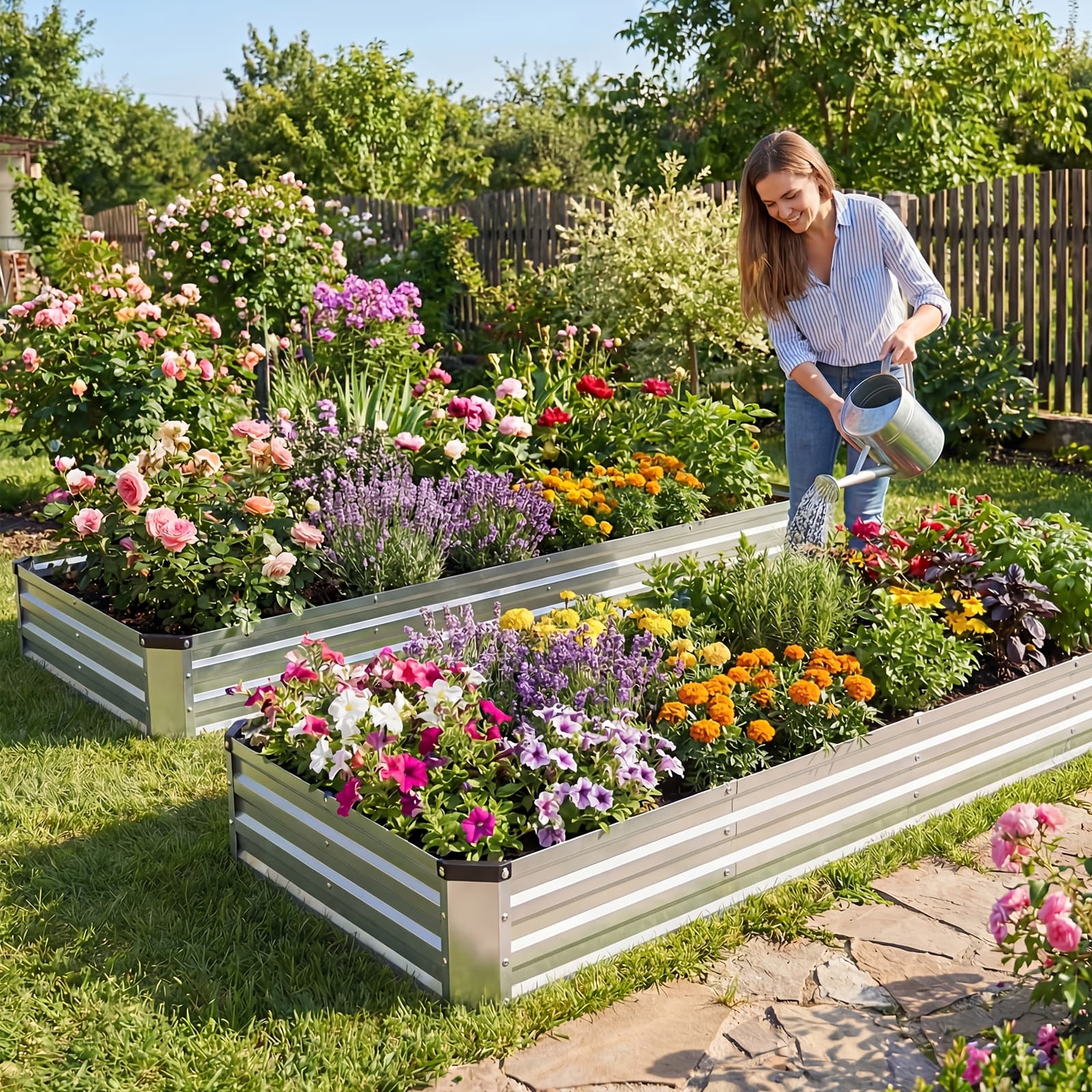 TEMU Raised Garden Bed 8x4x1ft, Galvanized Steel Planter, Easy Assemble Outdoor Metal Kit With Metal Corners For Vegetables, Herbs, Flowers