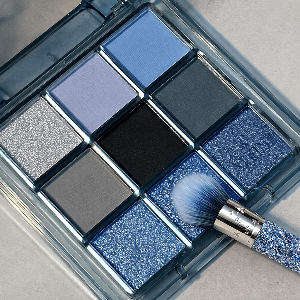 TEMU K'apeine 9 Colors Blue Gray Eyeshadow Palette, Matte Shimmer Glitter Eye Shadow Makeup Palette, Smokey High Long Lasting Eye Makeup Kit