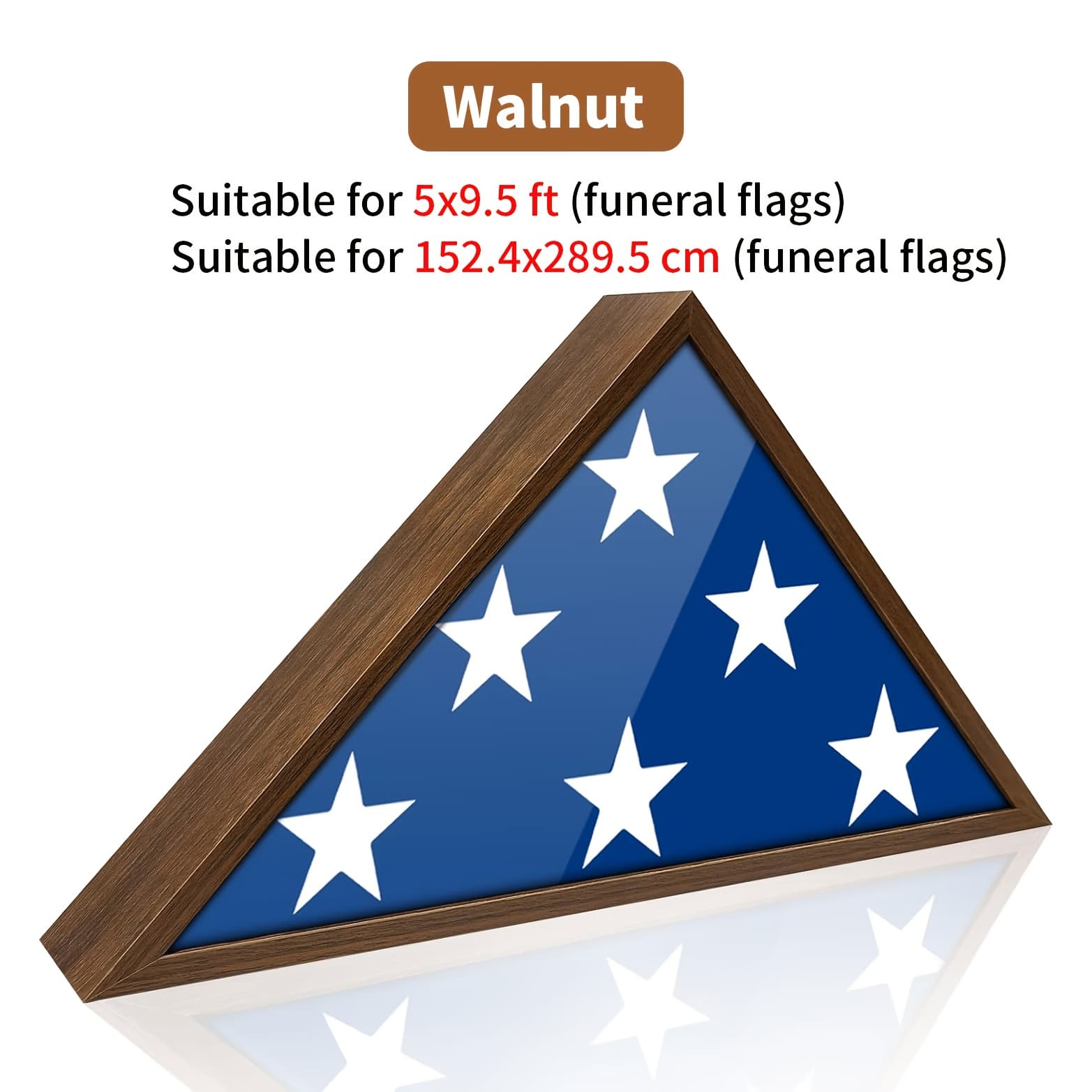 TEMU Wooden Memorial Flag Display Case, Large 5x9.5 With Protective Glass Front, Funeral Flag Box Frame