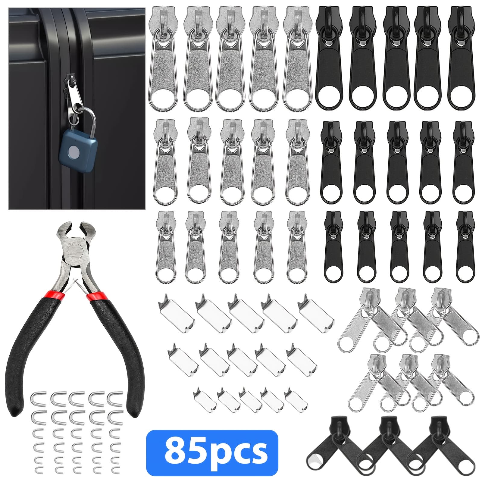 TEMU Zipper Repair Replacement Slider Kit With Pliers, Fix Double Zipper Pull Replace, #3#5#8 Size For Jacket, Jeans, Tent, Clothing And Outdoor Gear Repair, Gift For Sewing And Repair Lovers