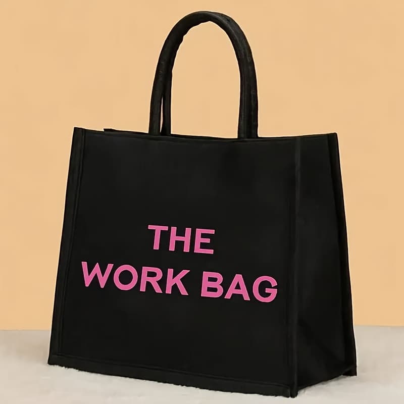 TEMU Personalized Tribal Style Tote Bag With Black Fixed Shoulder Straps, Spacious For Work And Beach Use, Stylish Letter-printed Handbag Suitable For Men And Women