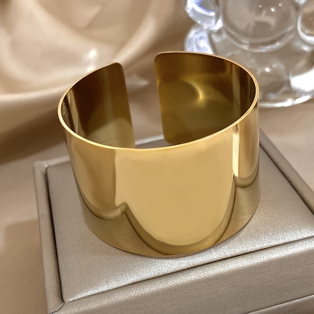 TEMU Wide Hinged Cuff Bangle Bangle Bracelet - Women Men Chunky Bangle Bangle Bracelet Cuff -stainless Steel Glossy Opening Statement Bangle Bangle Bracelet Jewelry