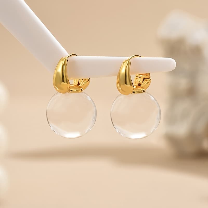 TEMU Elegant Geometric Acrylic Transparent Spherical Earrings For Women