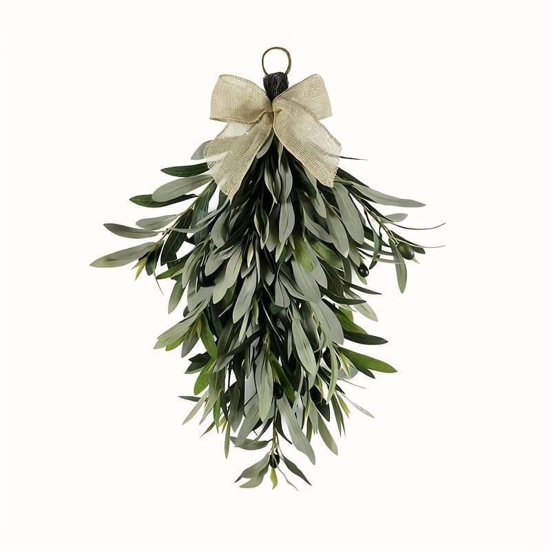 TEMU Artificial Olive Wreath Green Leaves - Artificial Olive Wreath Front Door, Teardrop-shaped Decoration On Farmhouse Walls, Window For Hanging Green Wreaths Or Wedding Decorations