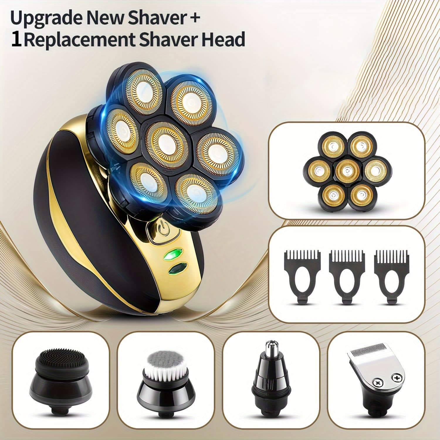 TEMU Upgrade 7d Electric Head Shaver For Bald Men, Close Shaver For Men, Rechargeable Rotary Shaver, Multifunctional Electric Bald Shaver, Bald Hair Clipper, Self-head Shaving Clipper