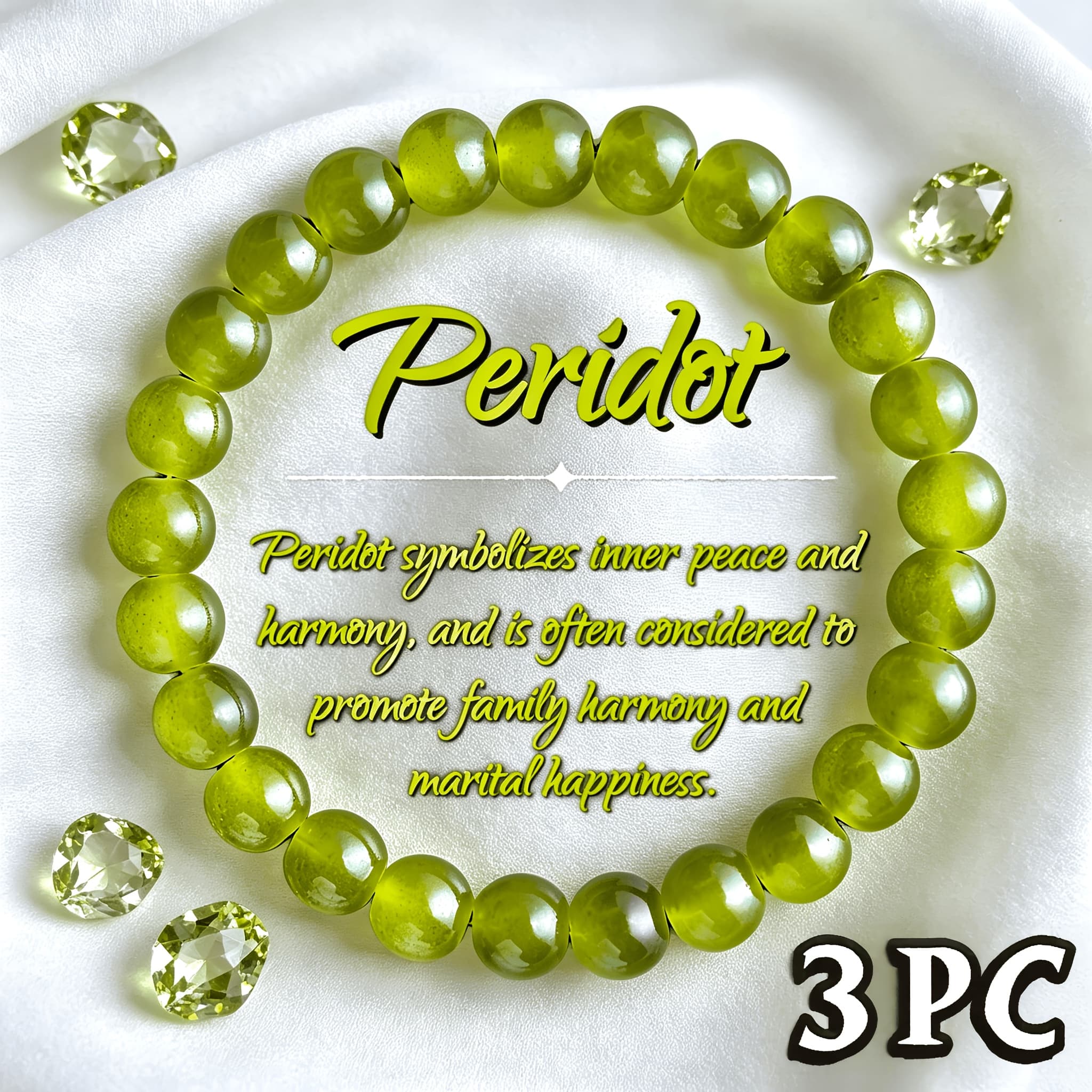 TEMU Olive Green Peridot Bead Bracelets, Elastic Stretch Bangles, Fashionable Additions Symbolizing , Family , And Happy Marriage, An Ideal Couple Gift Suitable For Daily And Holiday Wear