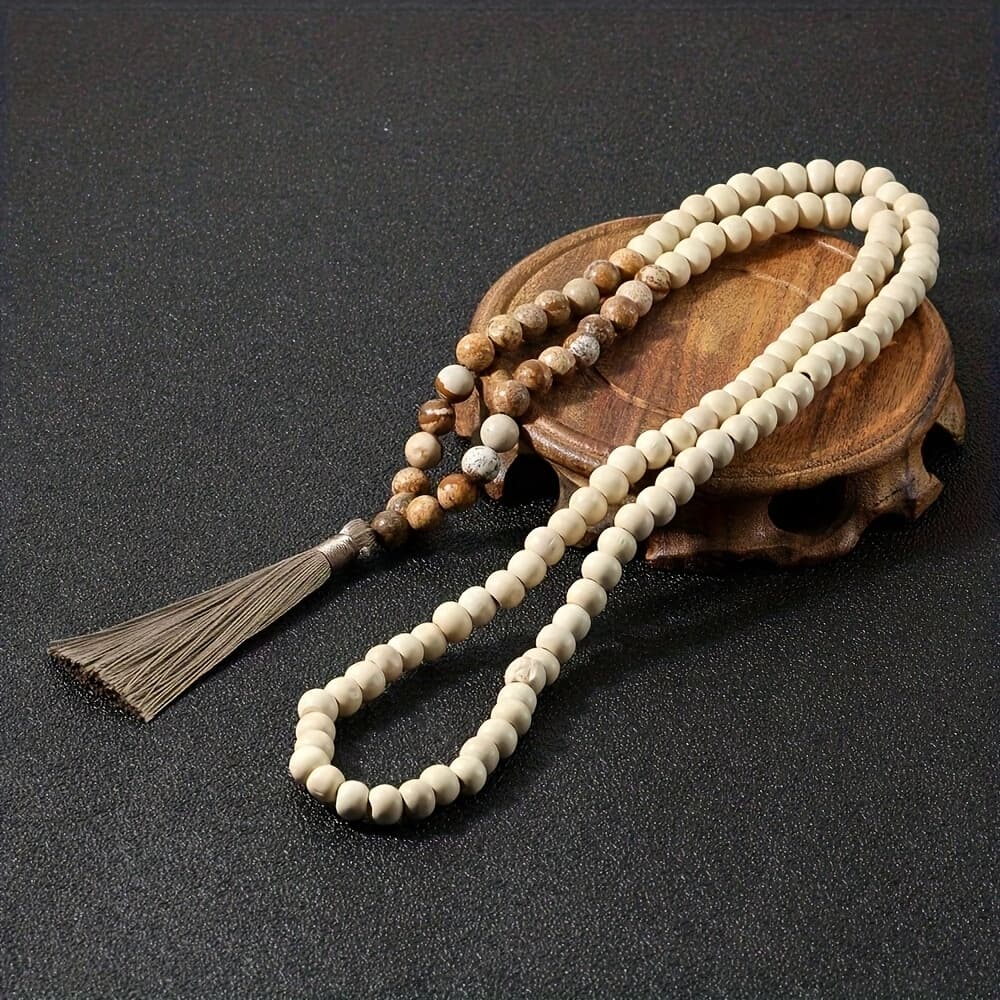 TEMU Vintage Women's Necklace, Natural Stone Bead Necklace, Long Sweater Chain, Hand Knotted Tassel Necklace, Women's Jewelry Additions, Very Suitable For Women To Wear, A Gift For Women