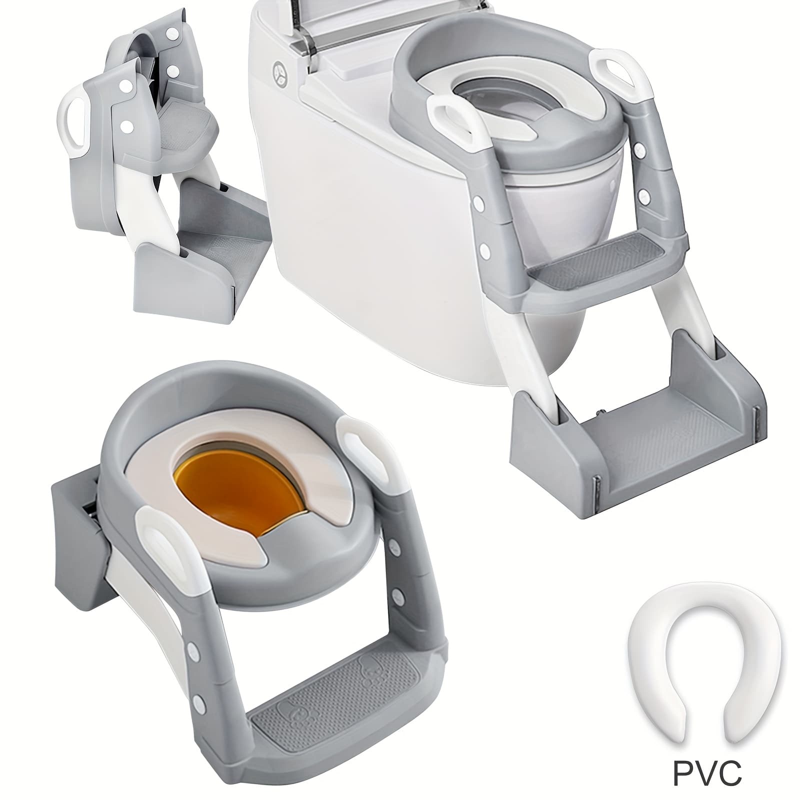 TEMU 2 In1 Toddler Potty Training Seat With Step Stool And Urinal Adjustable Height, Non Slip Design, Soft Foldable Toilet Seat With Cushion, Ergonomic And Space Saving Potty Chair For Boys And Girls