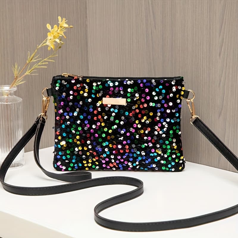 TEMU Women's Chic Casual Crossbody Bag, Shiny Handbag, Secure Zipper, Detachable Shoulder Strap And Detachable Wrist Strap, Used As A Gift