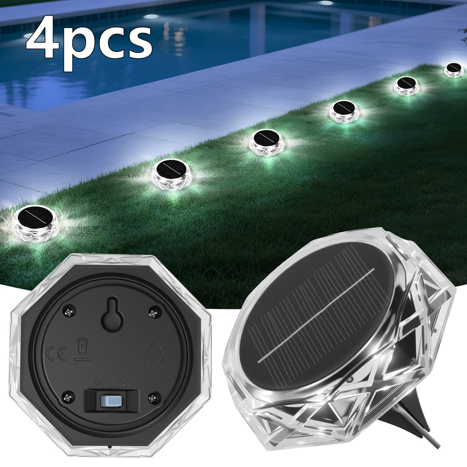 TEMU 4/12 Pack Solar Lights Ip44 Lights, Outdoor Led Ground Plug Lights Garden Lawn Lights, Suitable For Courtyard/terrace/landscape/path Decoration Strips, Automatic Brightness Sensing Function