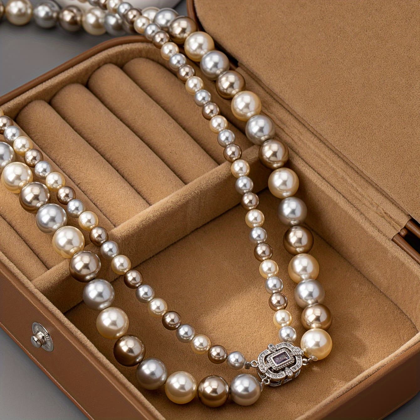 TEMU Luxury Double Freshwater Pearls Necklace With Clasp - Detachable Layered Freshwater Pearls For Weddings & Events, Elegant Valentine's Day Gift For Her, Trending Jewelry, Holiday Party Accessories