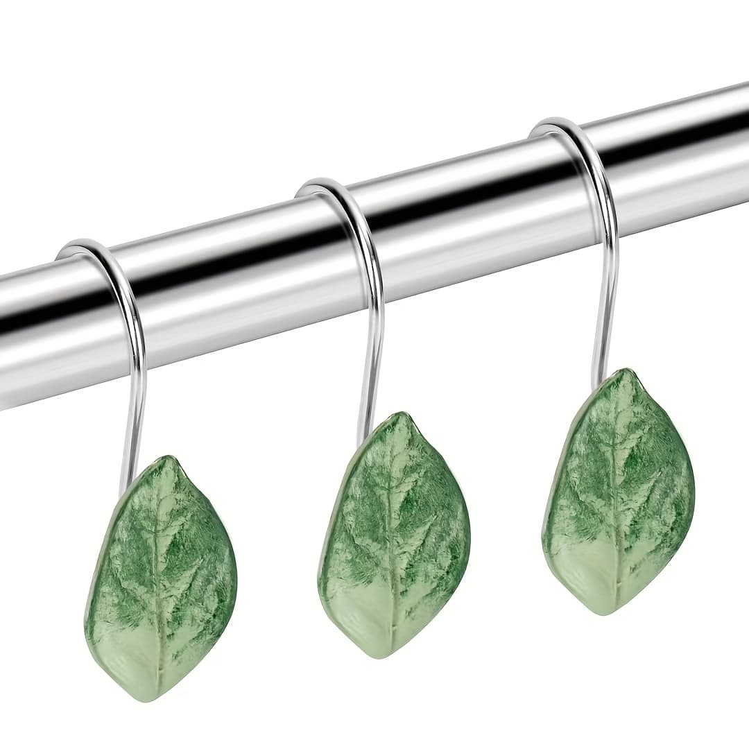 TEMU Green Leaf Decorative Shower Curtain Hooks - Rustproof Metal, Plant Theme Bathroom Additions, For Spring