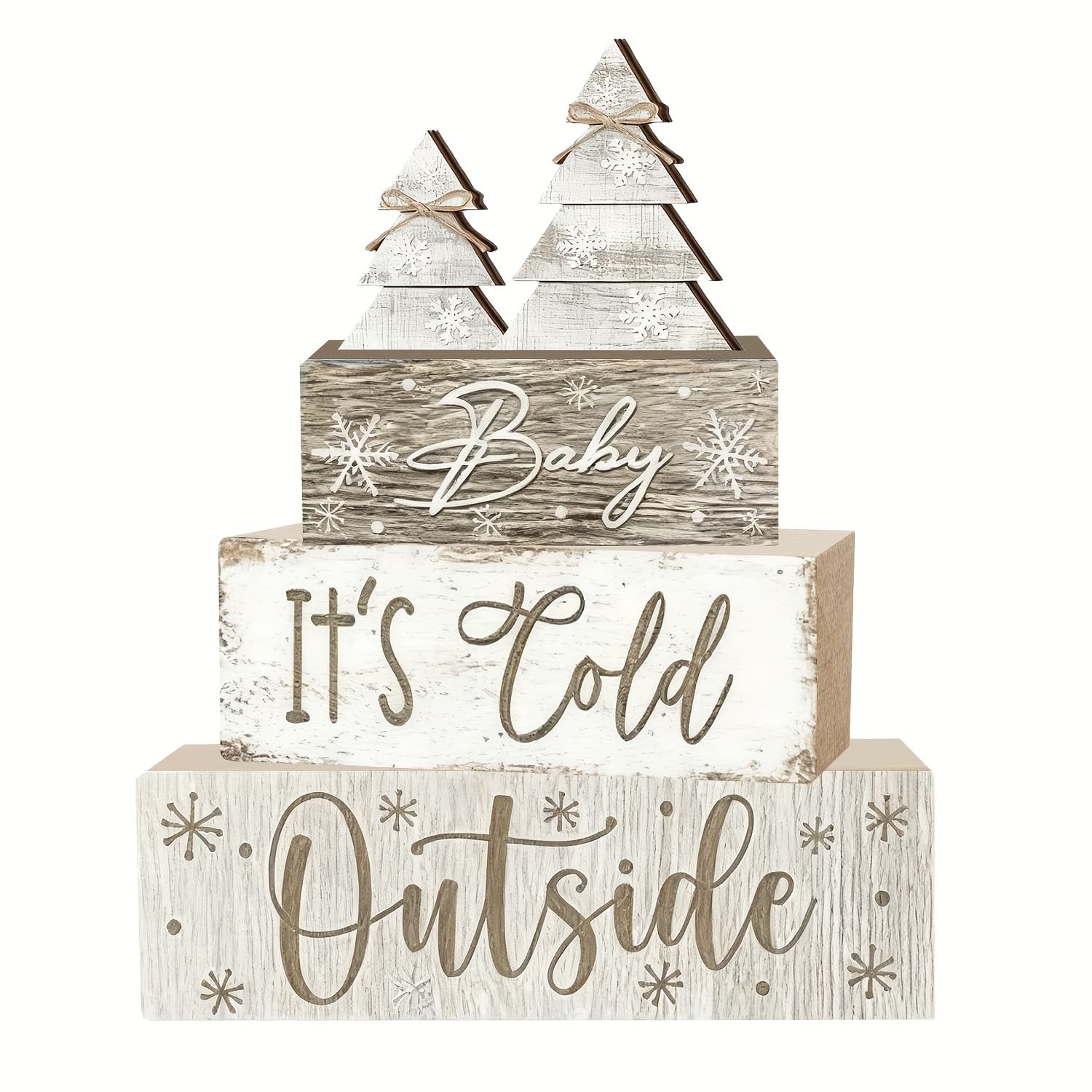 TEMU A Set Of 4 Centerpieces, Rustic Wood White Snowman Decorations, Farmhouse Snowflake Table Decorations, Suitable For Cafes, Dining Tables, Fireplaces, Living Room Bookshelves