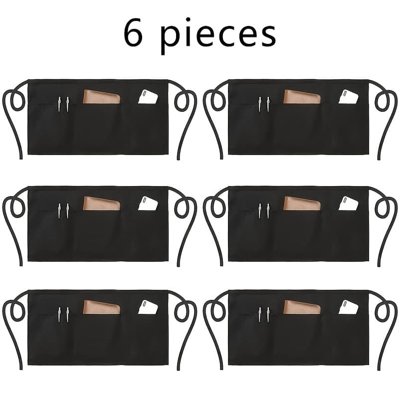 TEMU 6pcs-waiter Polyester Apron With 3 Pockets, Waist Apron, Male And Female Waiter Apron, Long Waistband Reinforced , Half Apron (6pcs - Black)