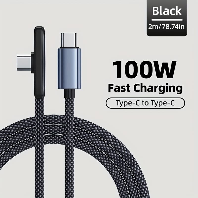 TEMU Pd 100w Fast Charging Cable, Right Angle 90 Degree Usb C Type C Data Cord, Mobile Cell Phone Fast Charging Data Cable For Iphone For Ipad For