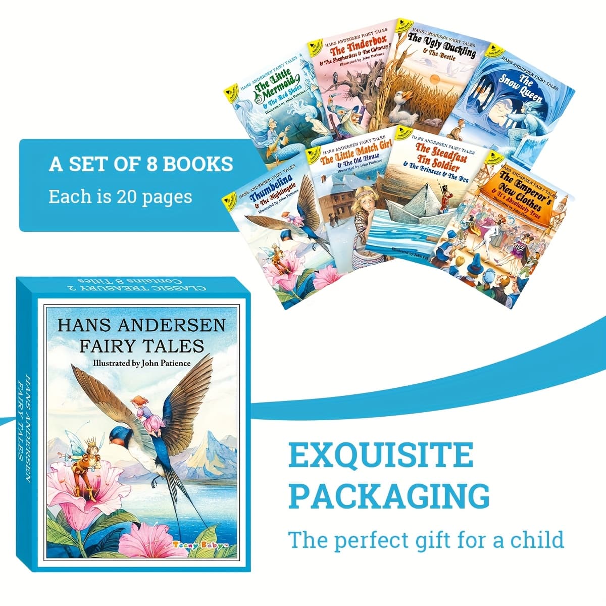 TEMU 1 Box Of 8 English Hans Christian Andersen Fairy Tale Books Gift Set 8 Different Hans Christian Andersen Fairy Tales Gifts For Kids Favorite Classic Fairy Tale Books