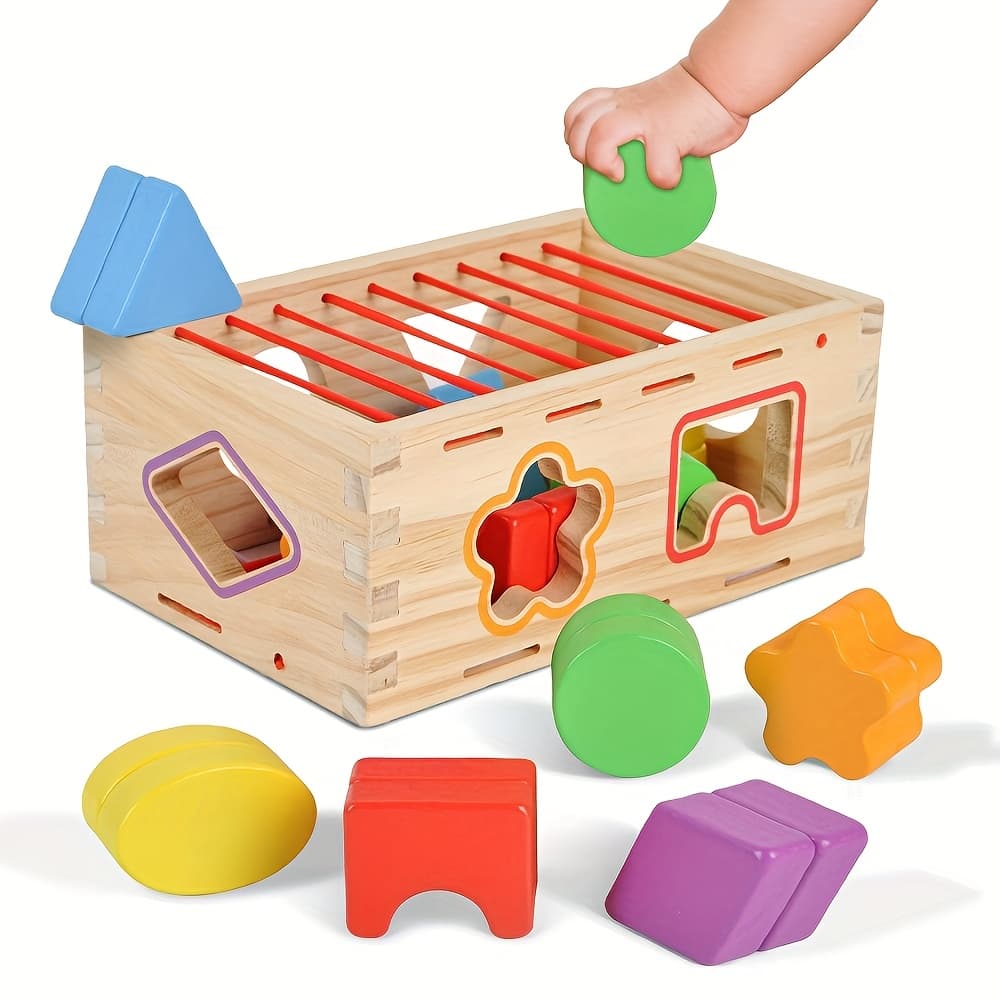 TEMU Wooden Colored Shape Sorter Stacking Toys For 1+ Year Old, Toddler Boy Girl Toy Gift Wood Preschool Fine Learning Games
